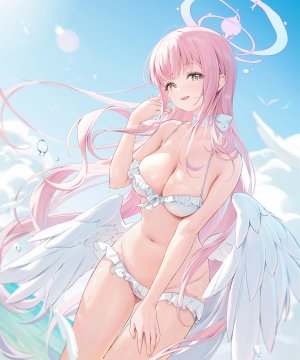 ほうき星,圣园未花,蔚蓝档案,天使,水着,泳装,翅膀