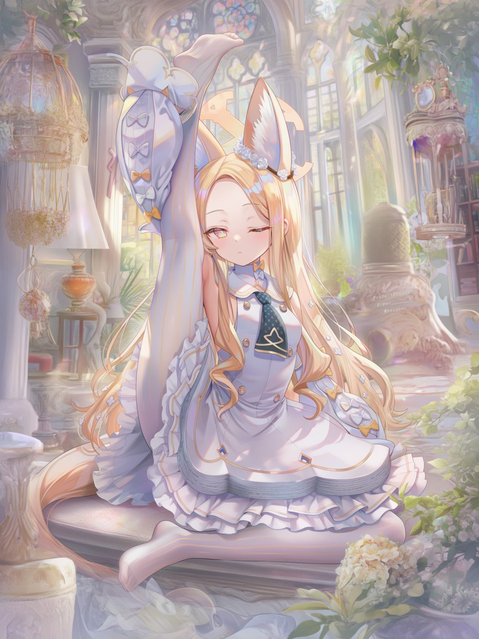 Poi氵 百合園セイア 碧蓝档案 女孩子 ブルアカ 少女 金发 狐耳