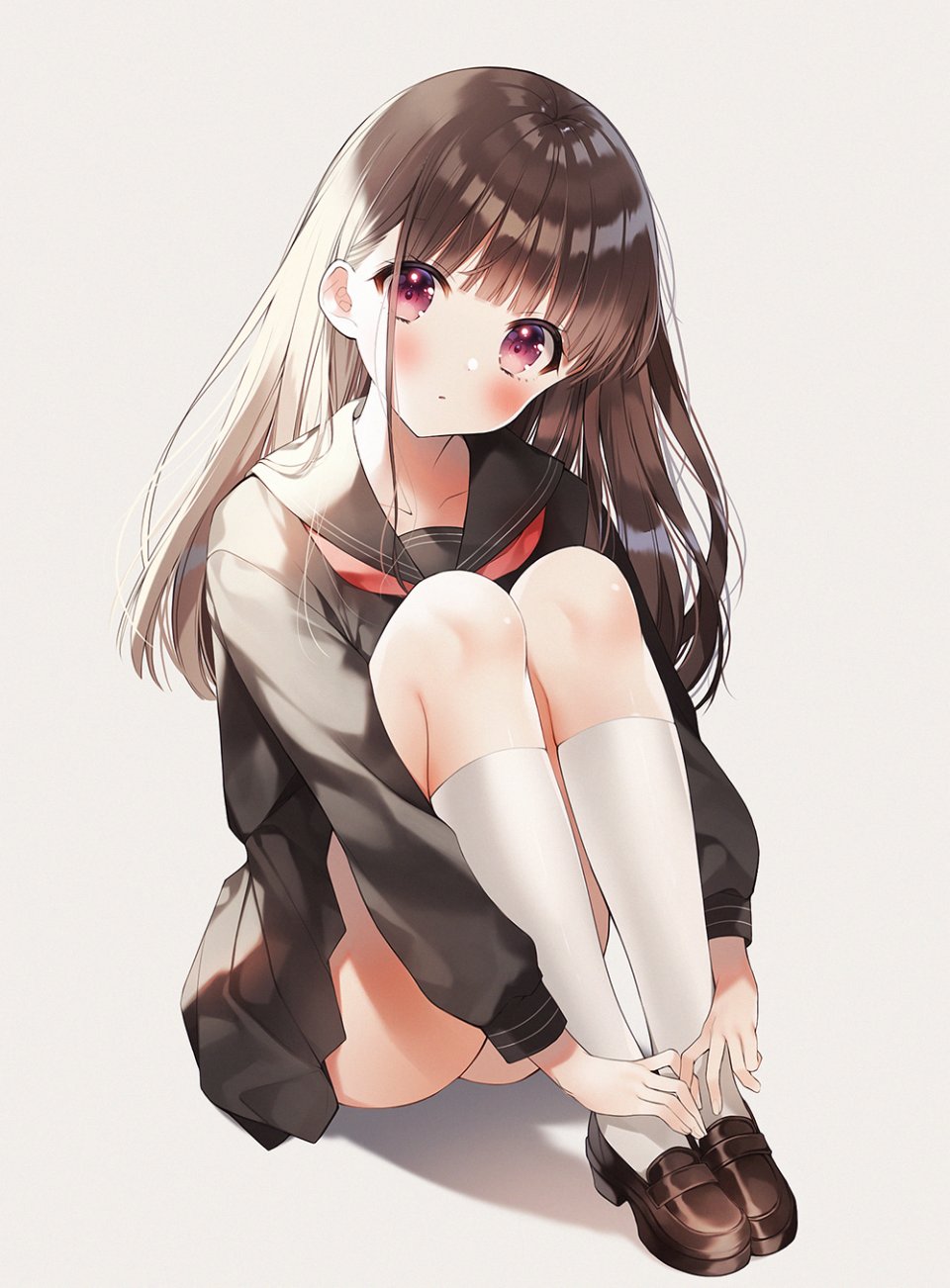 原创 Weri 前发 脸红 Kneehighs 长发 长袖 学校制服