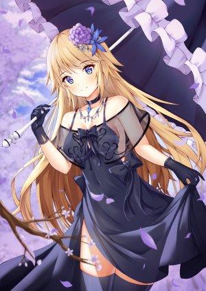 Fate系列,fate/grand_order,圣女贞德,kotomaru,长发,single,長身像,脸红,视线正对,碧眼,胸部,前发,金发,笑顔,露肩,holding