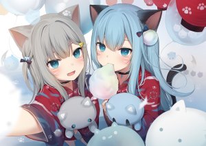 甘城なつき,nacho_neko,猫羽雫,原创,兽耳,脸红,猫娘,项圈,和服,长发,浴衣,cropped,gradient,scan