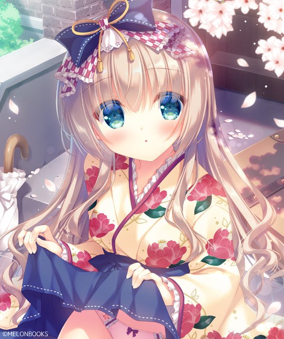 原创 ゆき恵 前发 脸红 胸部 茶发 绿色眼 和服