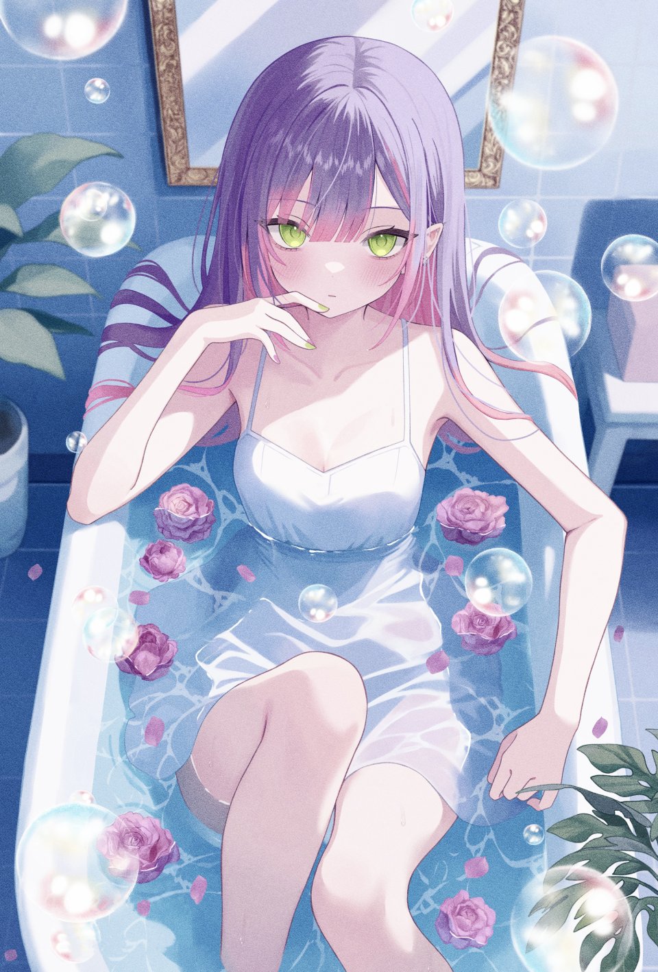 常暗トワ Hololive 连衣裙 No-Bra 尖耳 看穿 夏装 湿身