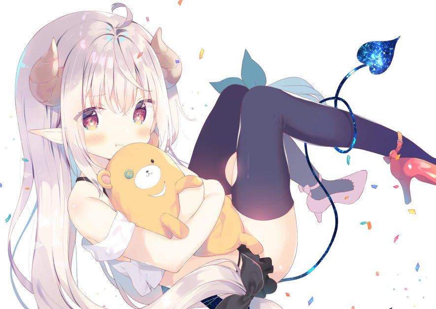 原创 ユイザキカズヤ 呆毛 前发 黑丝 脸红 长发 尖耳