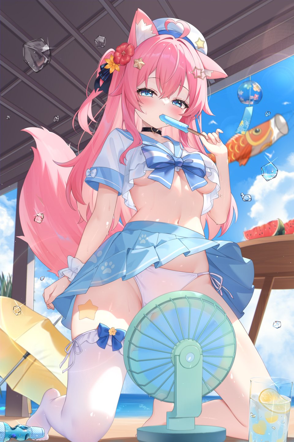原创 Kuroida 呆毛 兽耳 碧眼 领结 Breasts 项圈