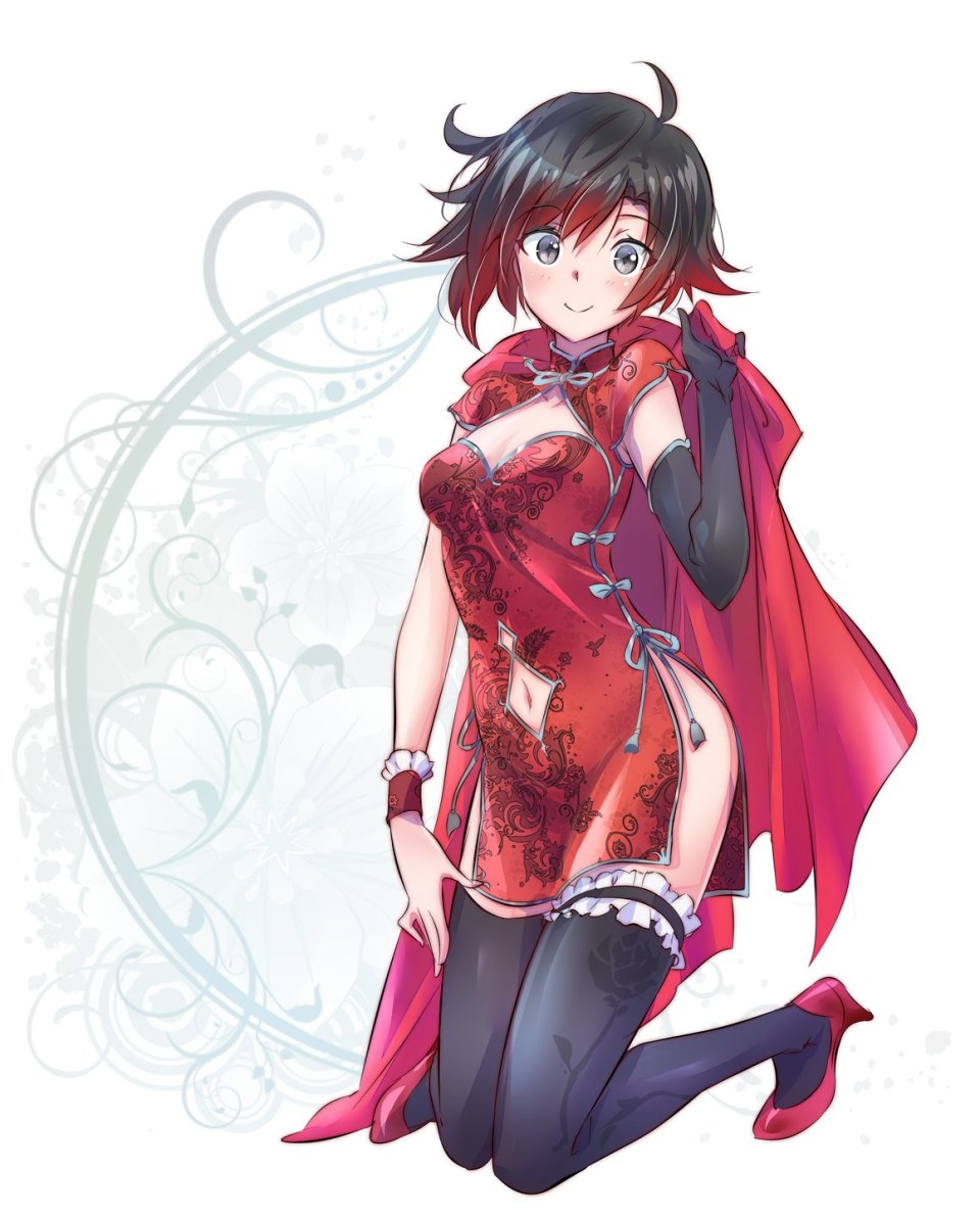 RubyRose RWBY Iesupa 前发 黑丝 脸红 胸部 汉服