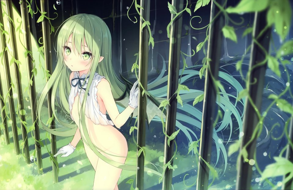 Rurudo 原创 手套 绿色眼 绿发 长发 Nopan 翅膀