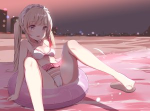 原创,水着,金发,长发,露脐,泳装,双马尾