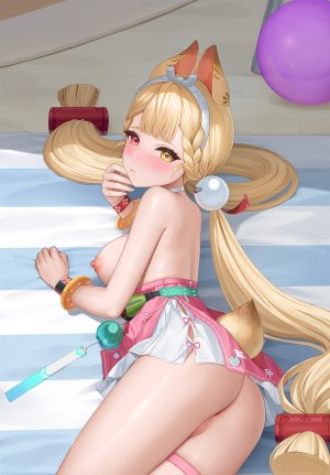 keine09,爱丽丝·泰姆菲尔德,绝区零,兽耳,breasts,兔耳,nipples,No-Bra,nopan,猫咪,掀裙,uncensored