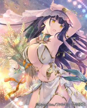 falkyrie_no_monshou,soukuu_kizuna,黑发,胸部,巨乳,长发,露脐,single,黄色眼