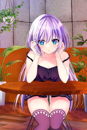師走ほりお,原创,露肩,碧眼,脸红,breasts,连衣裙,长发,视线正对,紫发,single,超长发