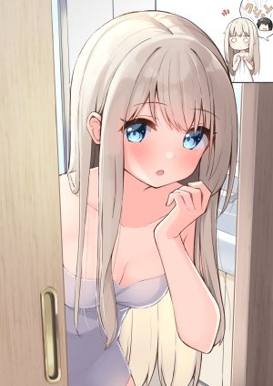 原创,露肩,碧眼,脸红,breasts,cleavage,长发,视线正对,オロ,毛巾,超长发