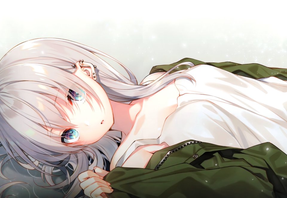 原创 遠坂あさぎ 长发 视线正对 Highres 開いた口 Simple_Background 银发