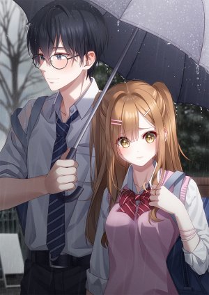 原创,je35353577,黑发,茶发,发饰,holding,长发,视线正对,rain,学校制服,衬衫,雨伞,黄色眼