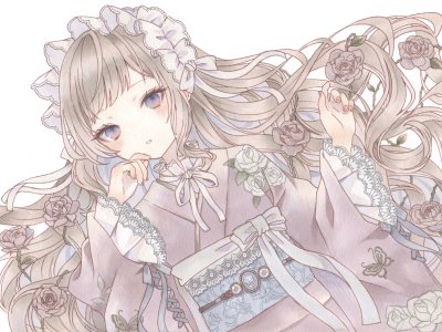 原创,paruno,金发,碧眼,脸红,和服,萝裙,长发,长袖,视线正对,オビ,缎带,rose,衬衫,single,超长发,和风,白背景