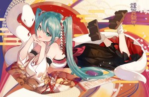 初音ミク,VOCALOID,Bison仓鼠,长发,视线正对,横臥,短裙,snake,single,双马尾