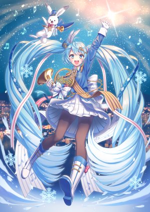 初音ミク,雪ミク,雪未来,VOCALOID,黑丝,holding,乐器,短裙,雪ミク2020