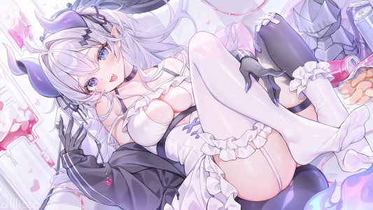 alllisso,创可贴,blood,garter,异色瞳,horns,No-Bra,尖耳,掀裙,长筒袜,丝袜