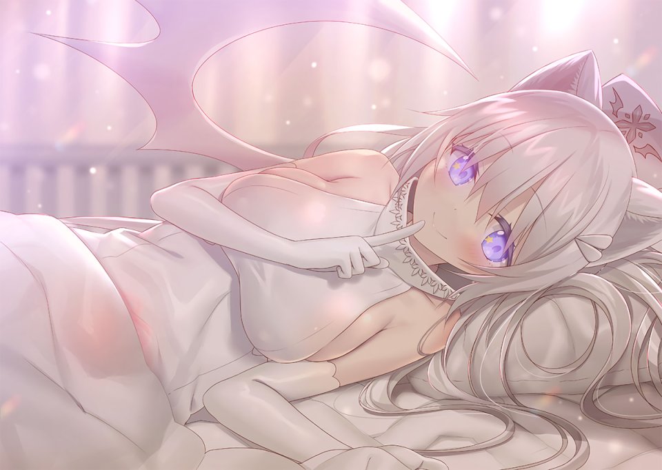 夜ノみつき 原创 兽耳 碧眼 脸红 胸部 長手袋 手套