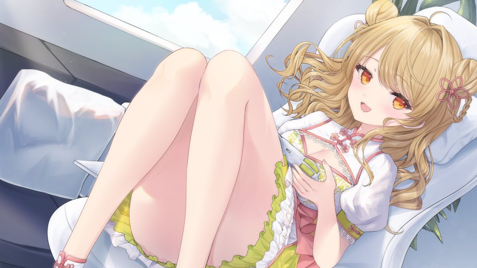 Asahi_Nina 獨立虛拟YouTuber Kurage_Cc 呆毛 金發 臉紅 Breasts Cleavage