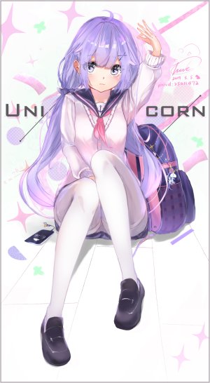 Unicorn,碧蓝航线,teratsuki,前发,发饰,长发,黑丝,紫色眼,紫发,学校制服,坐姿,single,白丝