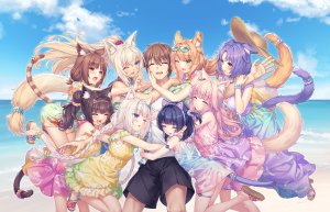 巧克力,フレーズ,枫,minazuki_kashou,水無月時雨,香草,ネコぱら,sayori,兽耳,海滩,铃,金发,碧眼,青发,脸红,三股辫,breasts,棕色眼,茶发,猫耳,猫娘,猫尾,cleavage,连衣裙,游戏CG,绿色眼