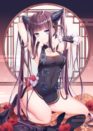 杨贵妃,Fate/GrandOrder,Fate系列,naru_0,前发,露肩,裸足,碧眼,直刘海,脸红,胸部,汉服,cleavage,连衣裙,发饰,巨乳,长发,视线正对,紫发,笑顔,single,双马尾