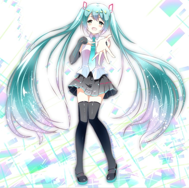 初音ミク VOCALOID 山猫スズメ 前发 全身 绿色眼 长发 长袖