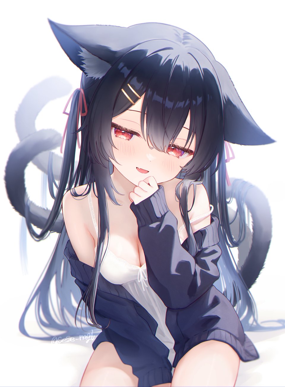 瀬世ナギ 兽耳 Lingerie 猫耳 针织衫 露肩 长发 坏笑