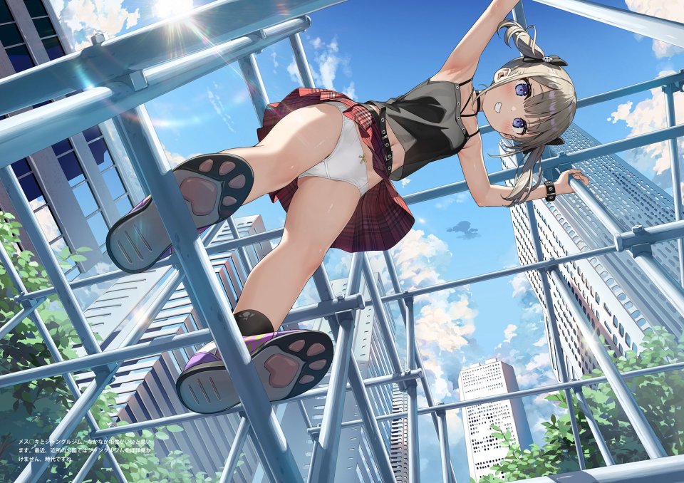 原创 Kantoku 碧眼 脸红 茶发 全身 视线正对 迷你短裙