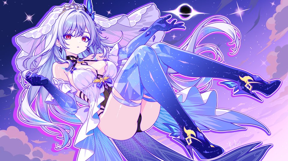 Finn_Flint 丝柯克 原神 Breasts 连衣裙 全身 长发 红色眼