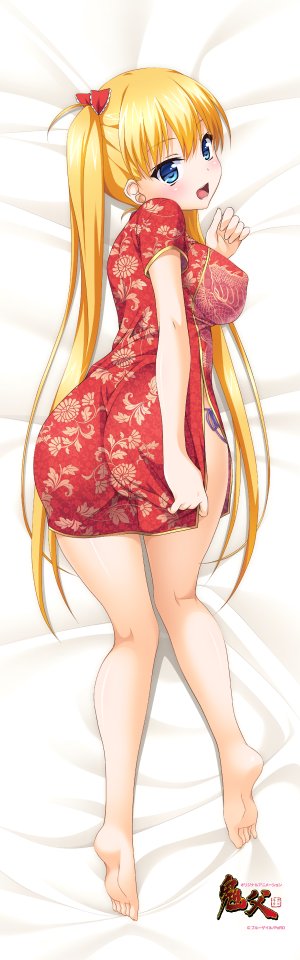 秋月愛莉,鬼父,きのはらひかる,金发,碧眼,脸红,breasts,汉服,连衣裙,跪姿,长发,视线正对,横臥,開口,缎带,笑顔,single,双马尾,超长发