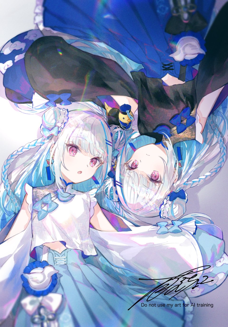 Lize_Helesta Sebastian_Piyodore Nijisanji 藤ちょこ 青发 直刘海 三股辫 汉服