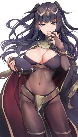 火焰之纹章,fire_emblem_awakening,孤高のオヤジ,前发,碧眼,直刘海,Bodysuit,胸部,holding,巨乳,长发,笑顔,single,白背景