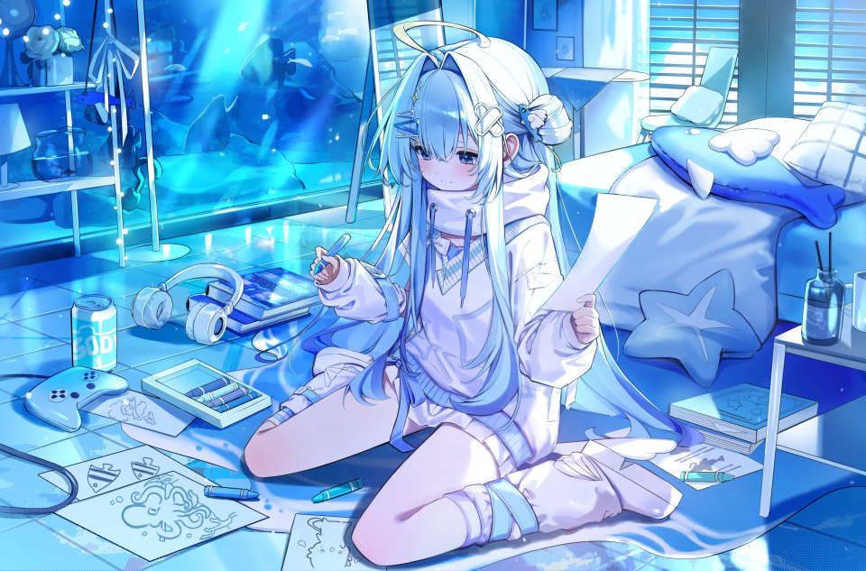 Eris_Suzukami Vspo! Vspo!_En Eumi으미 呆毛 碧眼 青发 脸红