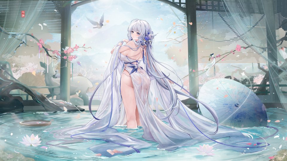 光辉 碧蓝航线 Banchiyuebai 呆毛 露肩 碧眼 脸红 Breasts