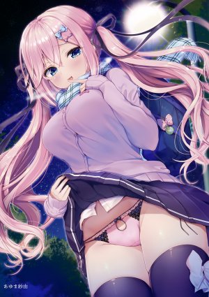 Melonbooks,あゆま紗由,碧眼,胸部,发饰,巨乳,长发,原创,胖次,粉发,缎带,学校制服,衬衫,短裙,天空,single,黑丝,双马尾,下着