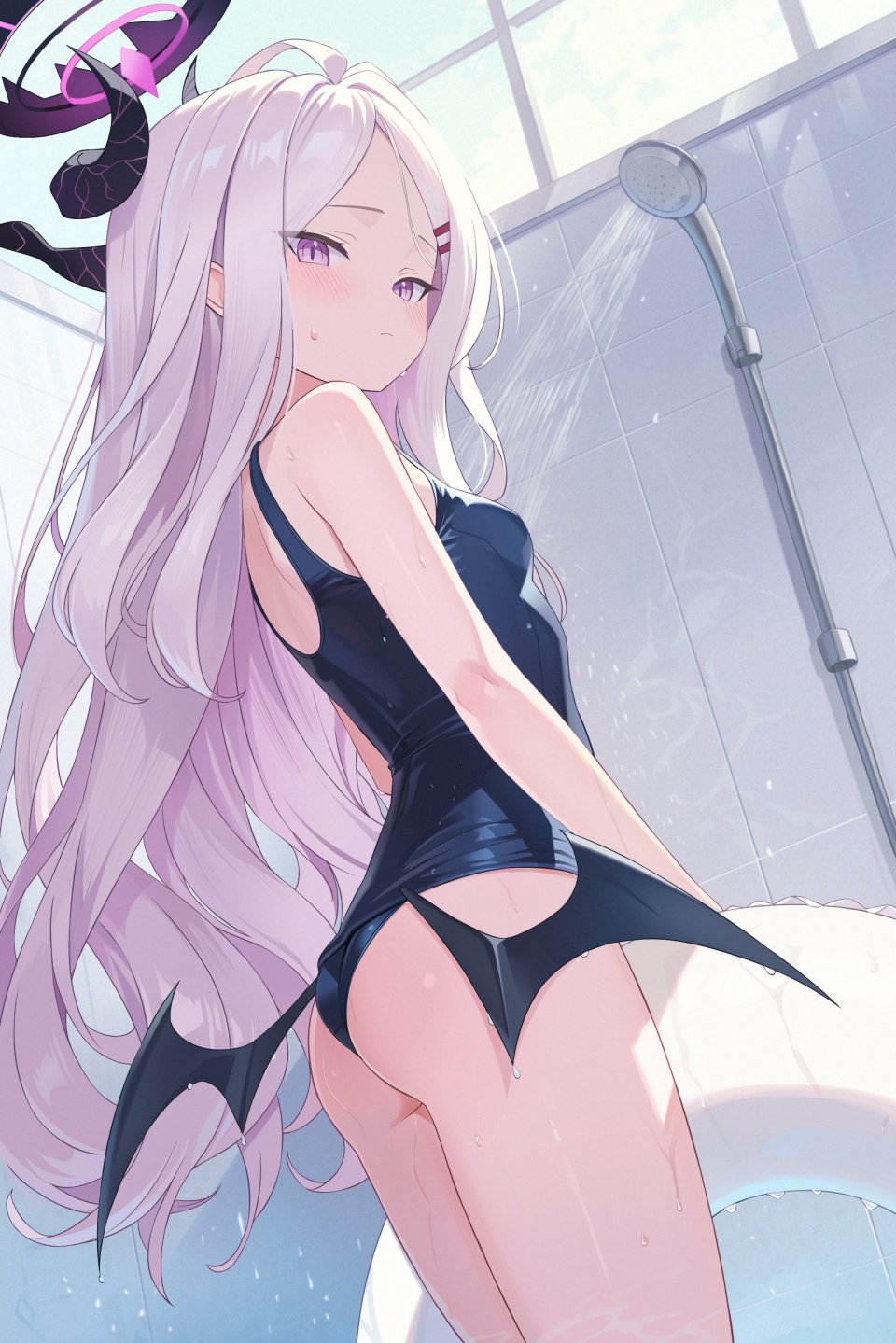 Szkure. 空崎日奈 蔚蓝档案 沐浴 恶魔 光晕 萝莉 死库水