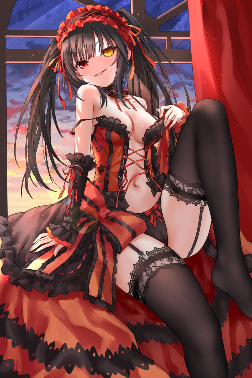 时崎狂三 DATE·A·LIVE Devil_Heavens 黑发 黑丝 Breasts Cameltoe Cleavage