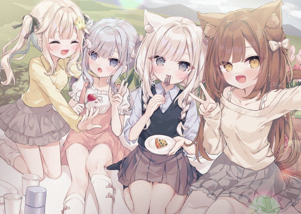 原创 Hoshi 兽耳 脸红 三股辫 棕色眼 茶发 猫耳