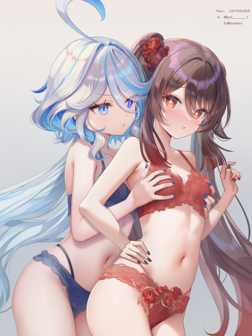 Poi氵 原神 胡桃 GenshinImpact 芙宁娜（原神） 女孩子 少女 百合