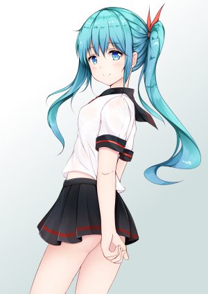 qingye_ling,初音ミク,VOCALOID,nopan,制服