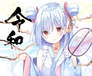 kinokomushi,原创,青发,脸红,和服,红色眼,令和