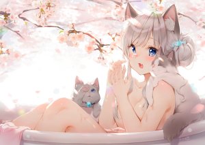 木なこ,女の子,創作,少女,猫耳,入浴,猫