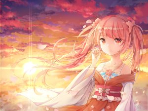 鈅鈅,初音ミク,桜ミク,VOCALOID,花瓣,粉发,天空,双马尾