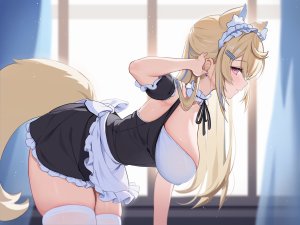 フワワ・アビスガード,Hololive,hololive_english,koahri,兽耳,围裙,金发,breasts,项圈,犬娘,连衣裙,长发,视线正对,女仆,缎带,single,丝袜,Vtuber,白丝