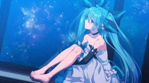 松田トキ,初音ミク,VOCALOID,裸足,项圈,连衣裙,长发,双马尾