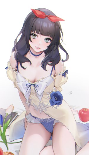 原创,ohisashiburi,りんご,前发,露肩,黑发,bra,胸部,项圈,cleavage,连衣裙,长发,视线正对,胖次,坐姿,笑顔,single,下着