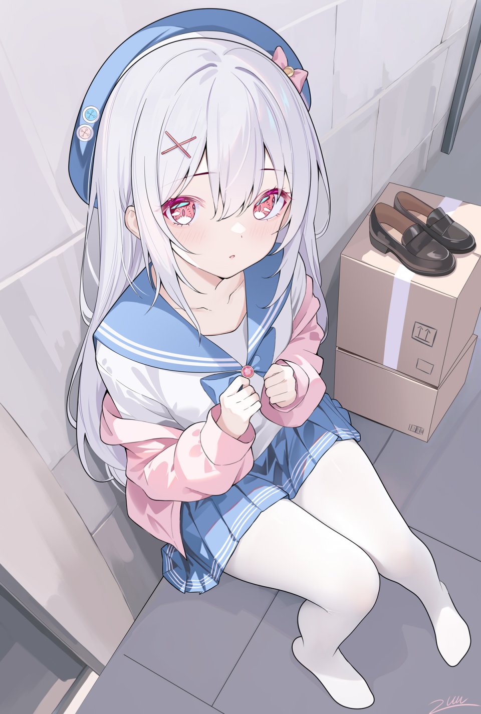 Zuu 裤袜 制服 针织衫 白丝 帽子 水手服