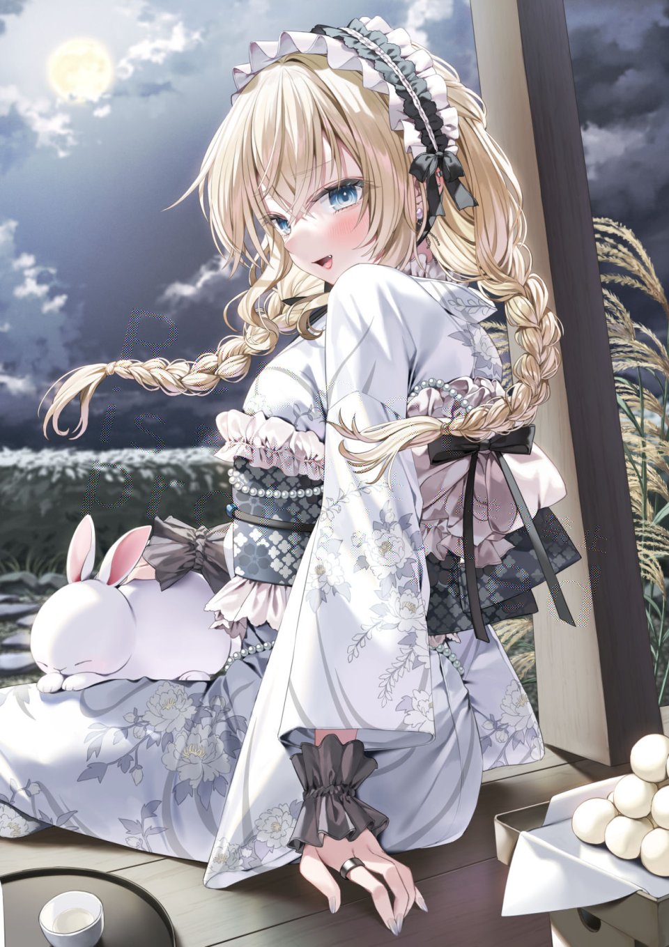 原创 やな森 金发 碧眼 脸红 三股辫 和服 长发